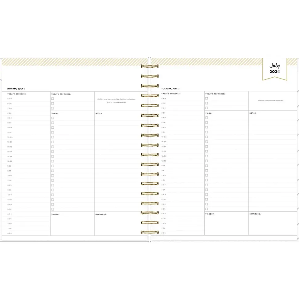 2024-2025 Blue Sky Day Designer Rugby Stripe 8" x 10" Academic Daily Planner, Plastic Cover, White/Black (137885-A25)
