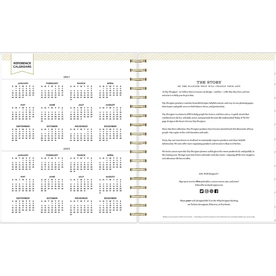 2024-2025 Blue Sky Day Designer Rugby Stripe 8" x 10" Academic Daily Planner, Plastic Cover, White/Black (137885-A25)