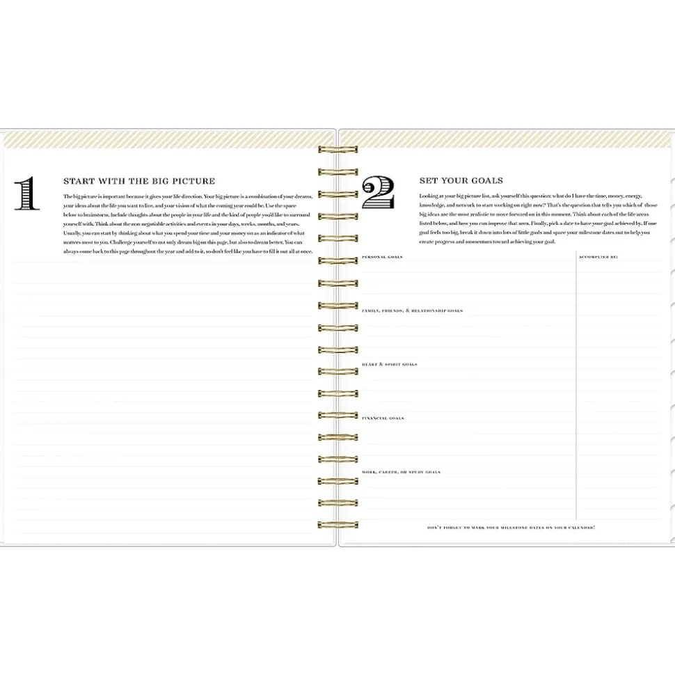2024-2025 Blue Sky Day Designer Rugby Stripe 8" x 10" Academic Daily Planner, Plastic Cover, White/Black (137885-A25)