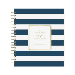 2025 Blue Sky Day Designer Rugby Stripe 8" x 10" Daily & Monthly Planner, Plastic Cover, Navy/White (142098-25)