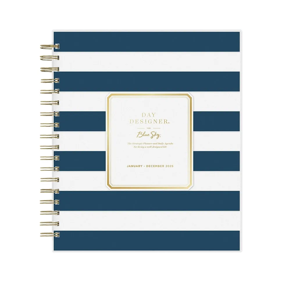 2025 Blue Sky Day Designer Rugby Stripe 8" x 10" Daily & Monthly Planner, Plastic Cover, Navy/White (142098-25)