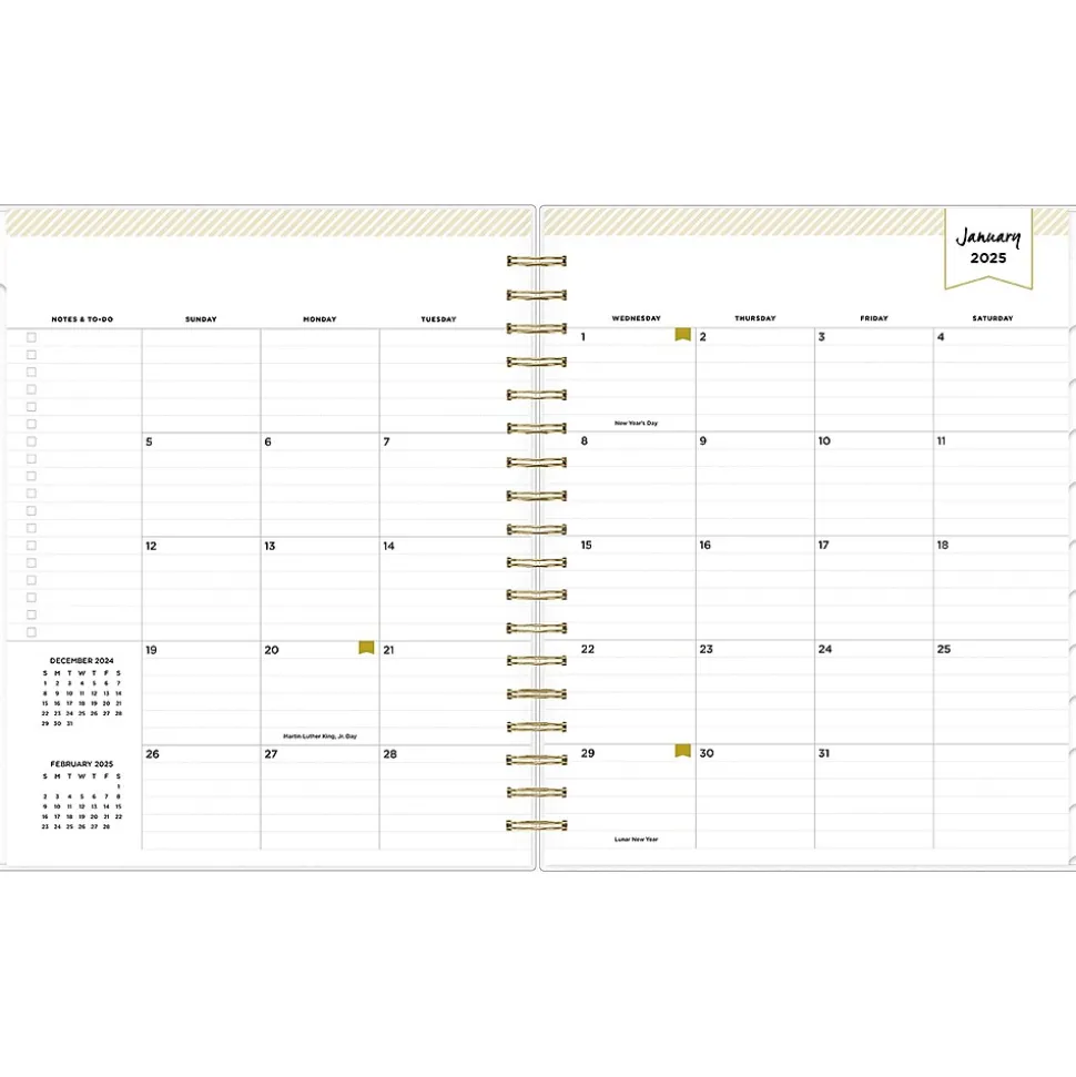 2025 Blue Sky Day Designer Rugby Stripe 8" x 10" Daily & Monthly Planner, Plastic Cover, Navy/White (142098-25)