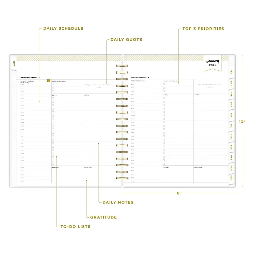 2025 Blue Sky Day Designer Rugby Stripe 8" x 10" Daily & Monthly Planner, Plastic Cover, Navy/White (142098-25)