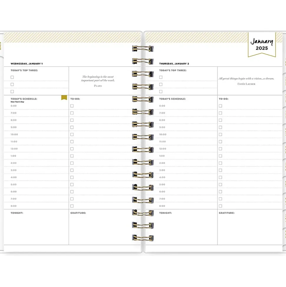 2025 Blue Sky Day Designer Rugby Stripe 5" x 8" Daily & Monthly Planner, Plastic Cover, Navy/White (103623-25)