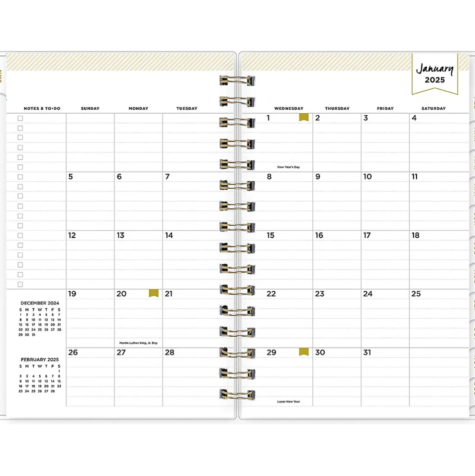 2025 Blue Sky Day Designer Rugby Stripe 5" x 8" Daily & Monthly Planner, Plastic Cover, Navy/White (103623-25)