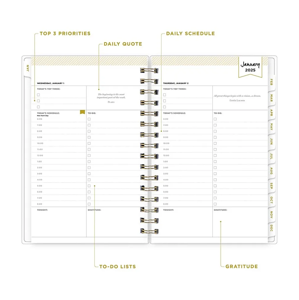 2025 Blue Sky Day Designer Rugby Stripe 5" x 8" Daily & Monthly Planner, Plastic Cover, Navy/White (103623-25)