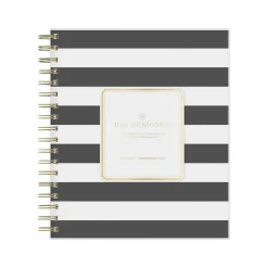 2025 Blue Sky Day Designer Rugby Stripe 8" x 10" Daily & Monthly Planner, Plastic Cover, Black/White (148120)
