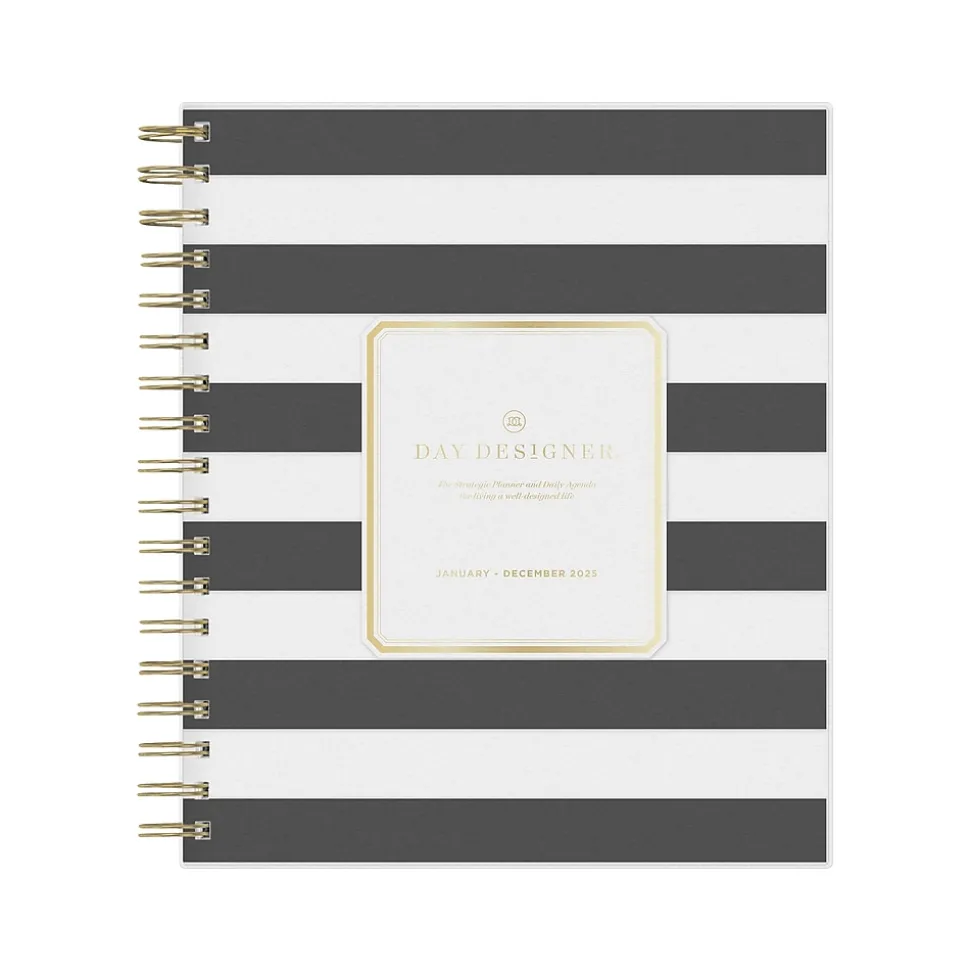 2025 Blue Sky Day Designer Rugby Stripe 8" x 10" Daily & Monthly Planner, Plastic Cover, Black/White (148120)