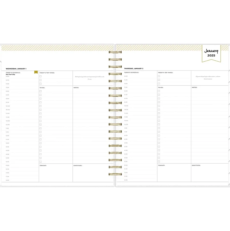 2025 Blue Sky Day Designer Rugby Stripe 8" x 10" Daily & Monthly Planner, Plastic Cover, Black/White (148120)