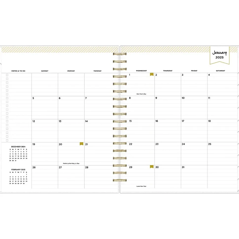 2025 Blue Sky Day Designer Rugby Stripe 8" x 10" Daily & Monthly Planner, Plastic Cover, Black/White (148120)