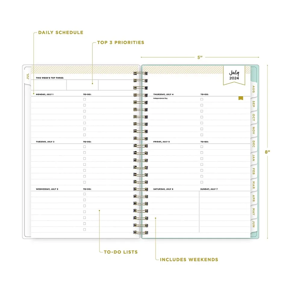 2024-2025 Blue Sky Day Designer Secret Garden Mint 5" x 8" Academic Weekly & Monthly Planner, Plastic Cover, Multicolor