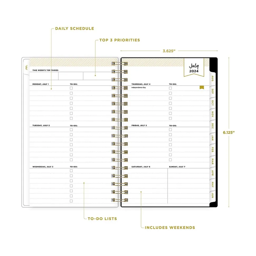 2024-2025 Blue Sky Day Designer Somerset Black 3.63" x 6.13" Academic Weekly & Monthly Planner, Plastic Cover, Multicolor