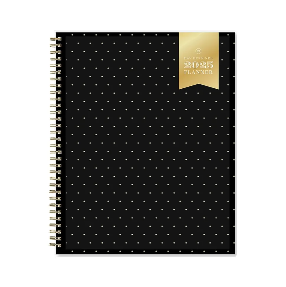 2025 Blue Sky Day Designer Swiss Dot 8.5" x 11" Weekly Planner, Plastic Cover, Black/Gold (148134)