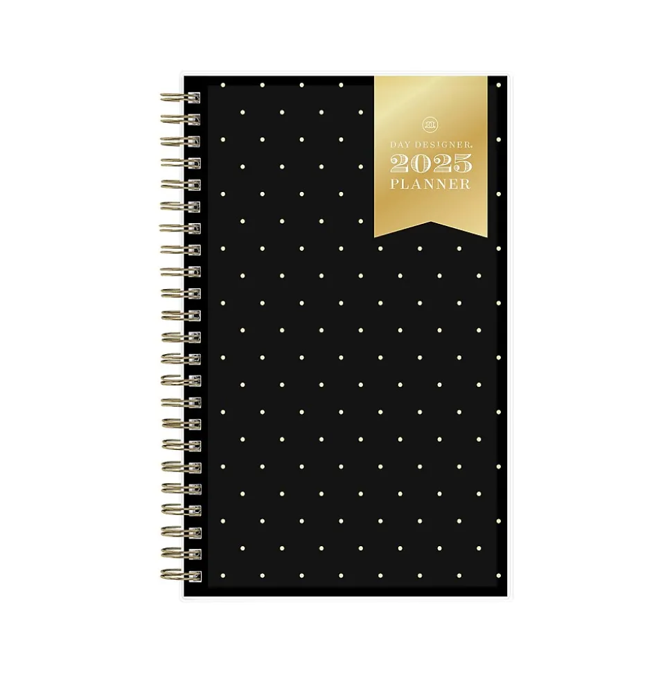 2025 Blue Sky Day Designer Swiss Dot 5" x 8" Weekly & Monthly Planner, Plastic Cover, Black/Gold (148135)