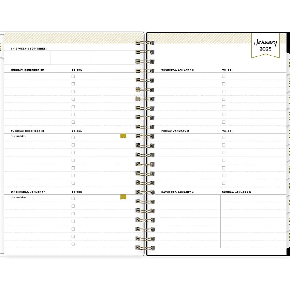 2025 Blue Sky Day Designer Swiss Dot 5" x 8" Weekly & Monthly Planner, Plastic Cover, Black/Gold (148135)