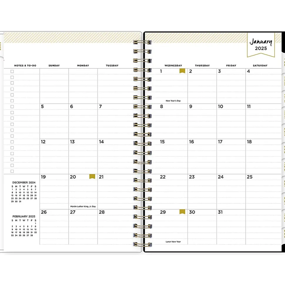 2025 Blue Sky Day Designer Swiss Dot 5" x 8" Weekly & Monthly Planner, Plastic Cover, Black/Gold (148135)