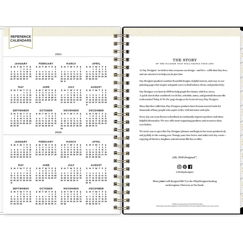 2025 Blue Sky Day Designer Swiss Dot 5" x 8" Weekly & Monthly Planner, Plastic Cover, Black/Gold (148135)