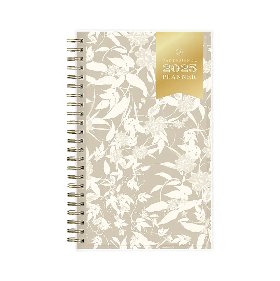 2025 Blue Sky Day Designer Tess 5" x 8" Weekly & Monthly Planner, Plastic Cover, Tan/Off-White (148145)