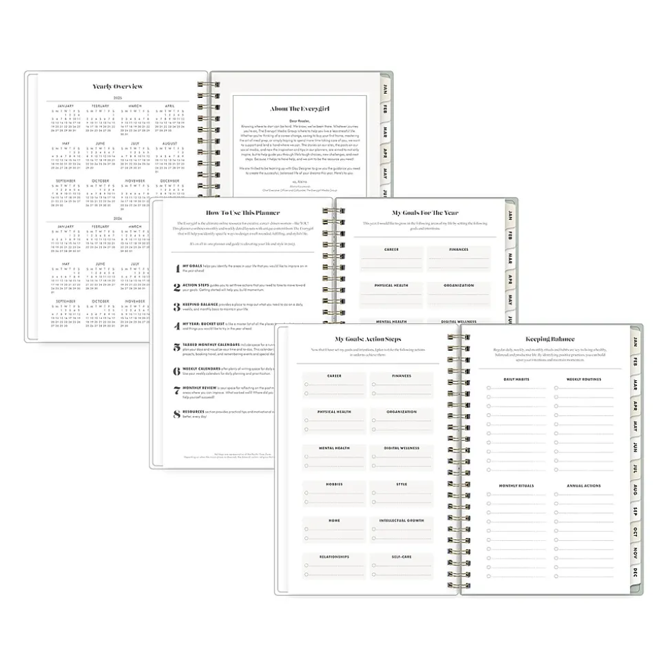 2025 Blue Sky Day Designer The Everygirl Tuberose 5" x 8" Weekly & Monthly Planner, Plastic Cover, Green/White (150776)