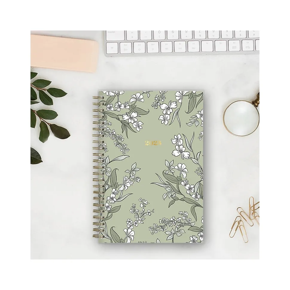 2025 Blue Sky Day Designer The Everygirl Tuberose 5" x 8" Weekly & Monthly Planner, Plastic Cover, Green/White (150776)