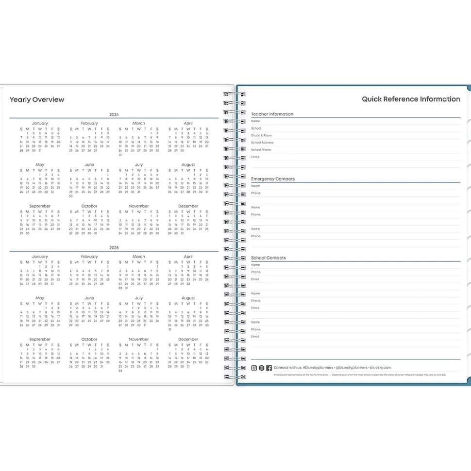 2024-2025 Blue Sky Ditsy Dapple Light 8.5" x 11" Academic Weekly & Monthly Teacher Planner, Plastic Cover, Multicolor