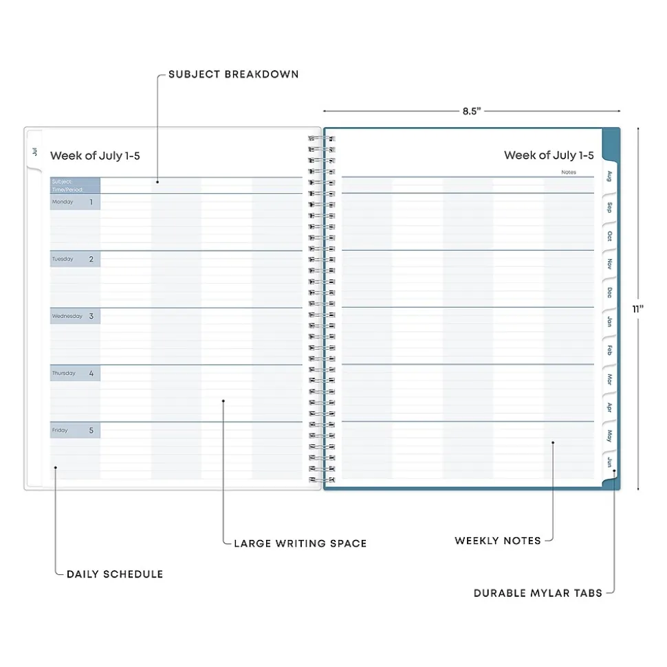 2024-2025 Blue Sky Ditsy Dapple Light 8.5" x 11" Academic Weekly & Monthly Teacher Planner, Plastic Cover, Multicolor