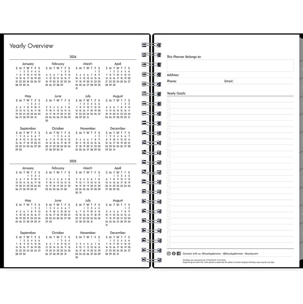 2024-2025 Blue Sky Enterprise 5" x 8" Academic Weekly & Monthly Planner, Plastic Cover, Black (130611-A25)