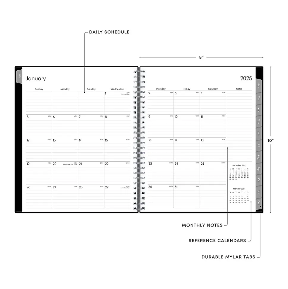 2025 Blue Sky Enterprise 8" x 10" Monthly Planner, Plastic Cover, Black (131794-25)