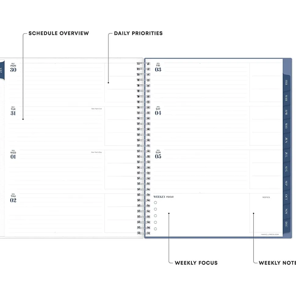 2025 Blue Sky inkWELL Press Chevy Fog 8.5" x 11" Weekly & Monthly Planner, Plastic Cover, Gray/White (147980)