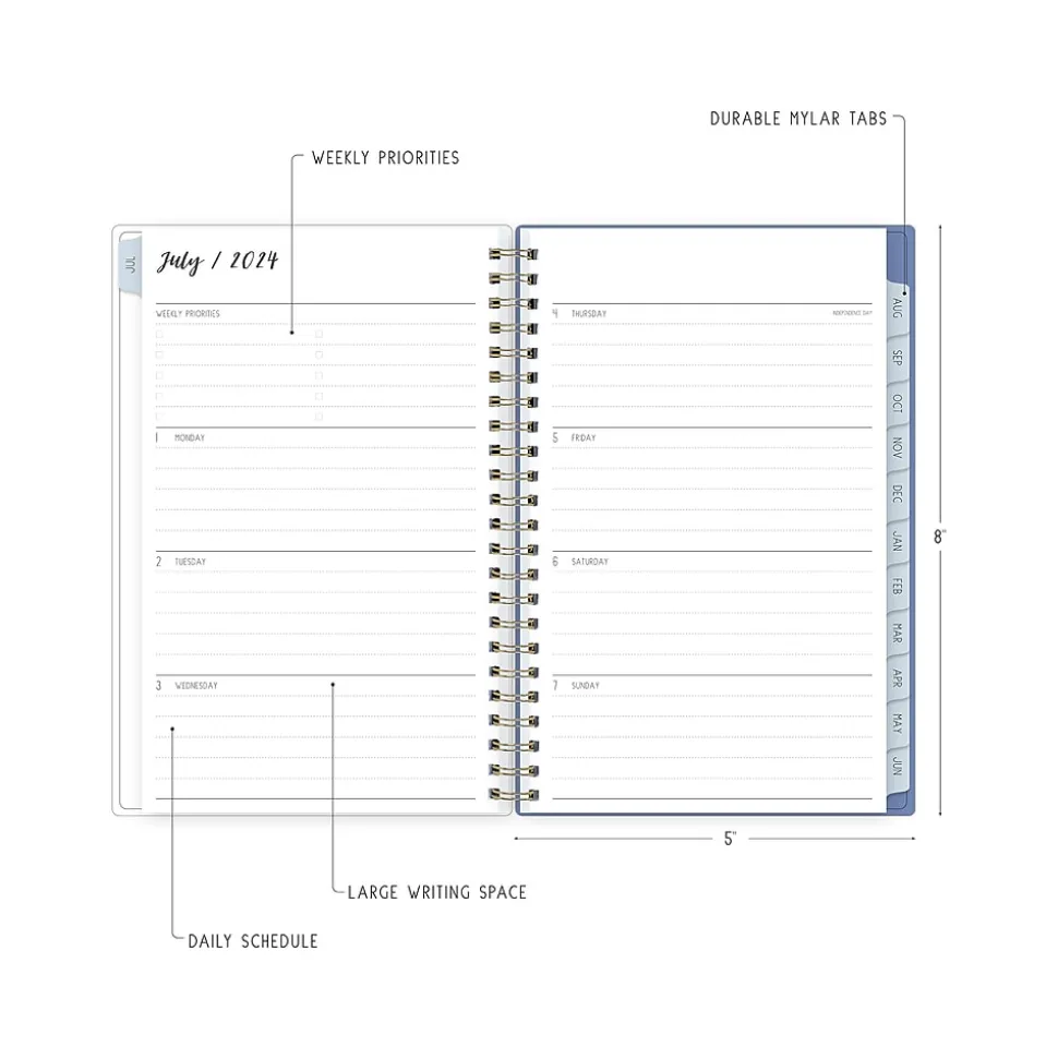 2024-2025 Blue Sky Ivory Paper Co Julieanne 5" x 8" Academic Weekly & Monthly Planner, Plastic Cover, Multicolor (146888)