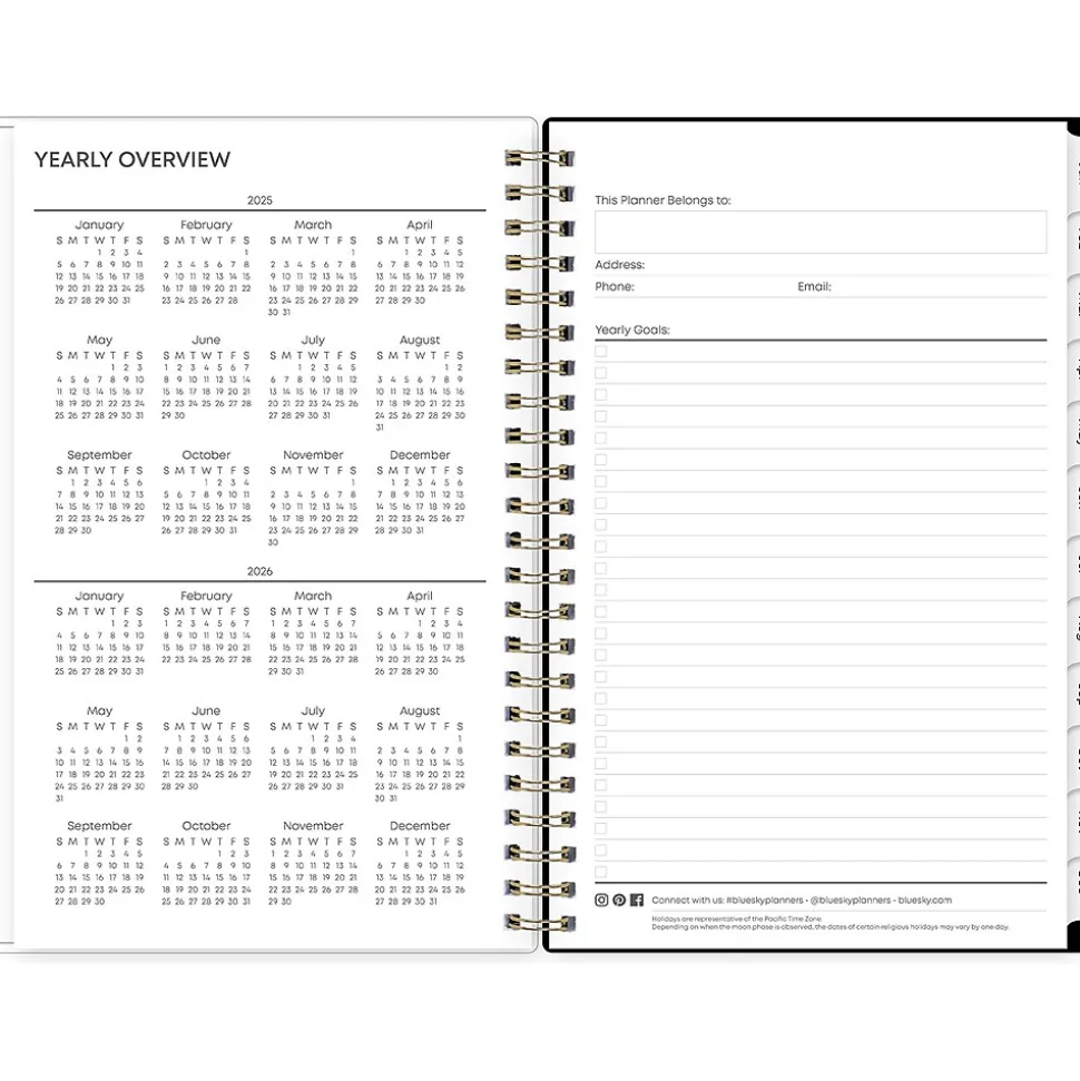 2025 Blue Sky Laina Dark 5" x 8" Weekly & Monthly Planner, Plastic Cover, Green/Black (148233)