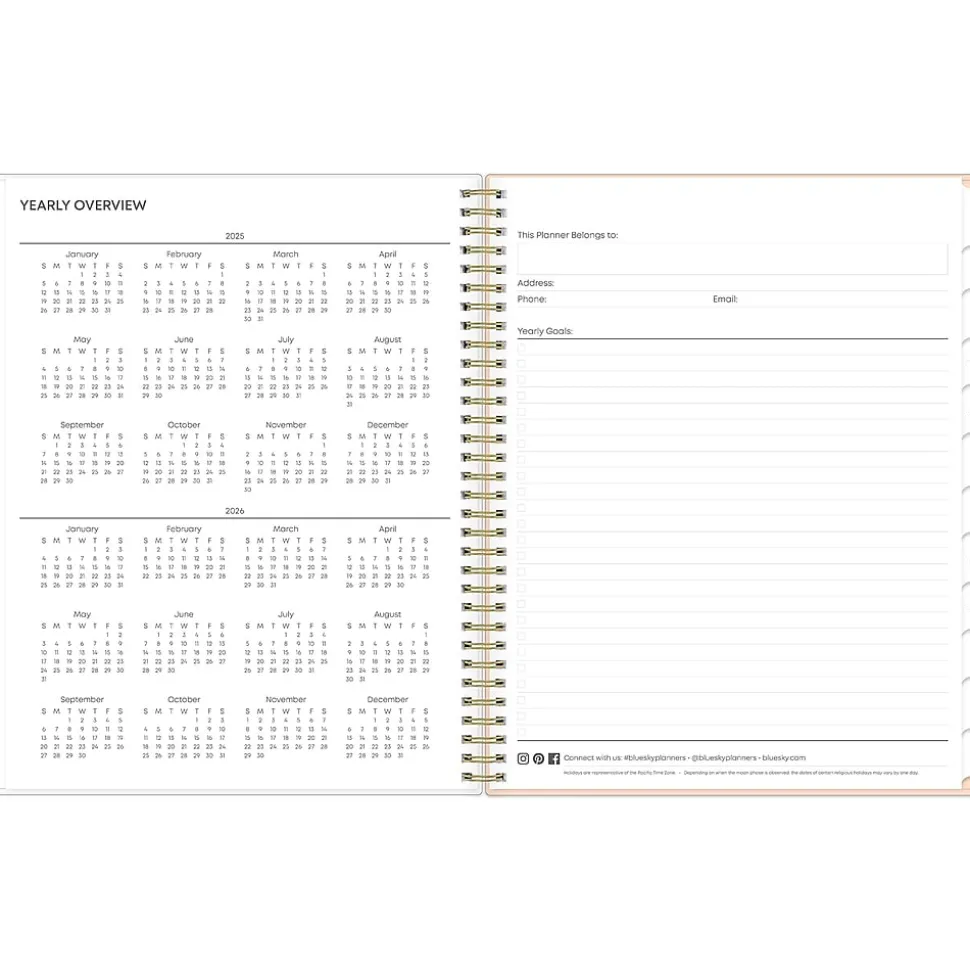 2025 Blue Sky Natalya 8.5" x 11" Weekly & Monthly Planner, Plastic Cover, Pink/White (148764-25)