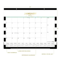 2025 Blue Sky Rugby Stripe 22" x 17" Monthly Desk Pad Calendar, Black/White (143895-25)