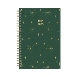 2024-2025 Blue Sky Shining Sky 5" x 8" Academic Weekly & Monthly Planner, Plastic Cover, Green/Gold (150003)