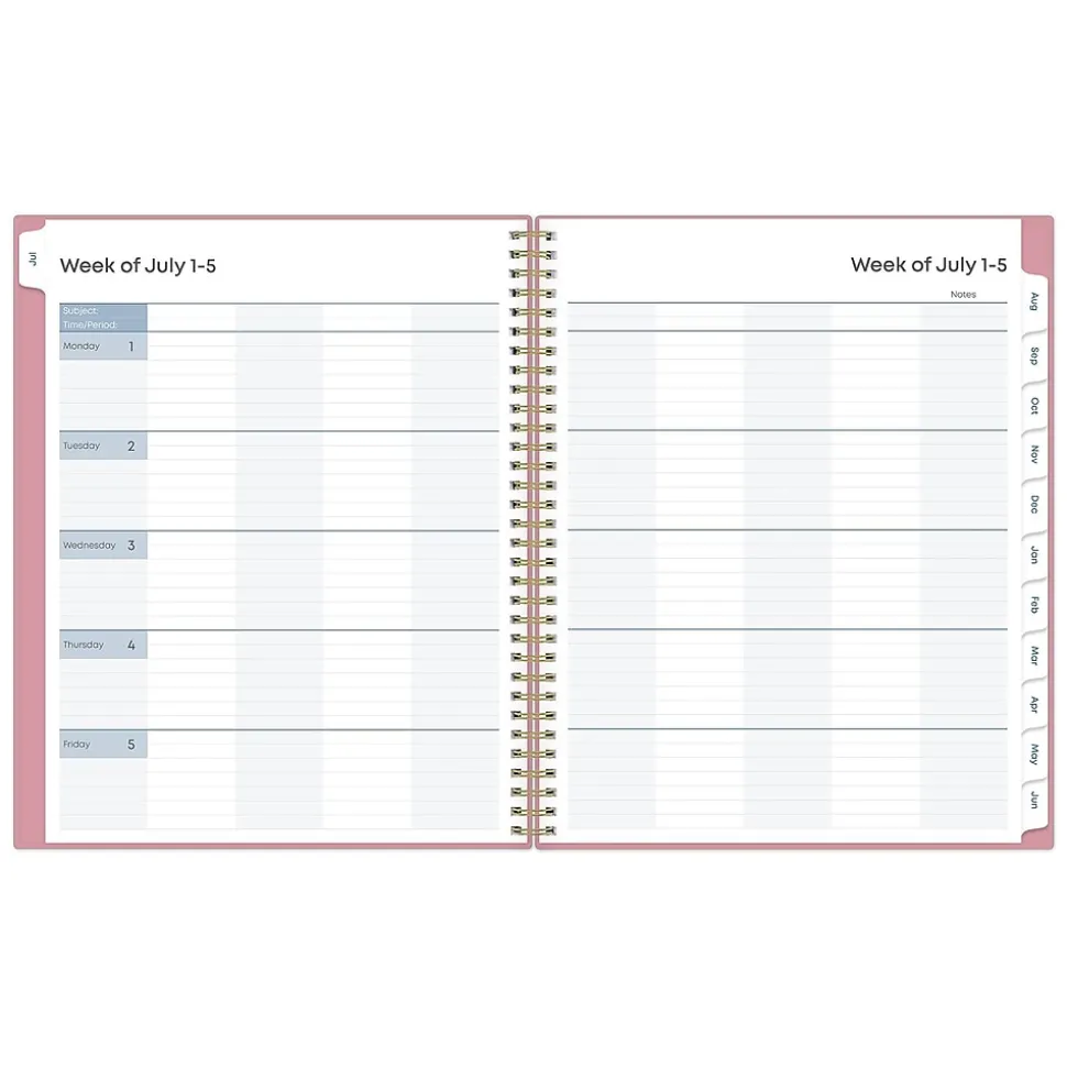 2024-2025 Blue Sky Teacher Lesson 8.5" x 11" Academic Weekly & Monthly Planner, Plastic Cover, Pink (145032)