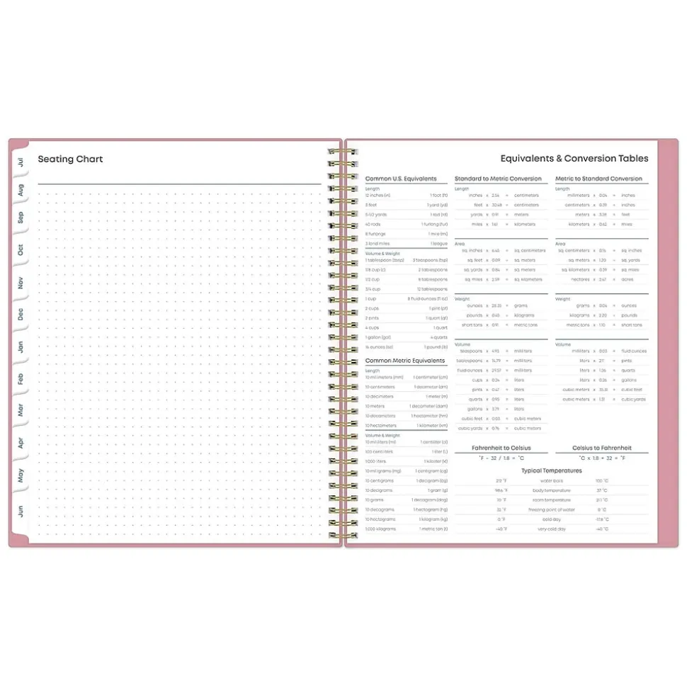 2024-2025 Blue Sky Teacher Lesson 8.5" x 11" Academic Weekly & Monthly Planner, Plastic Cover, Pink (145032)