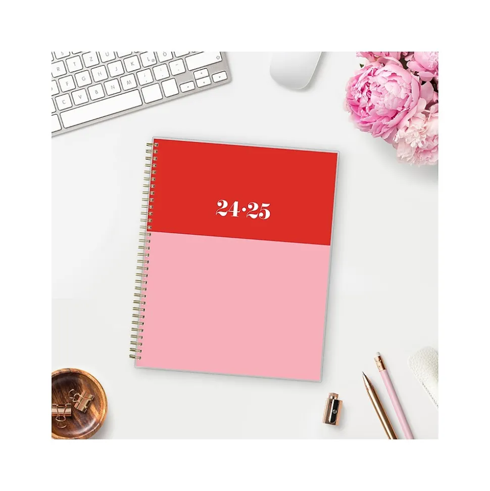 2024-2025 Blue Sky The House That Lars Built Color-Block Pink 8.5" x 11" Academic Weekly & Monthly Planner, Plastic Cover