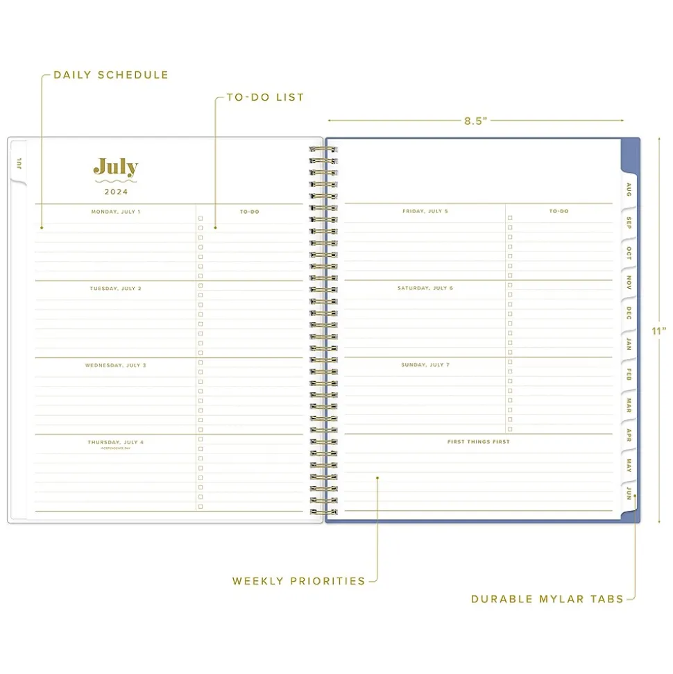 2024-2025 Blue Sky The House That Lars Built Blue Stripe 8.5" x 11" Academic Weekly & Monthly Planner, White/Blue (149846)