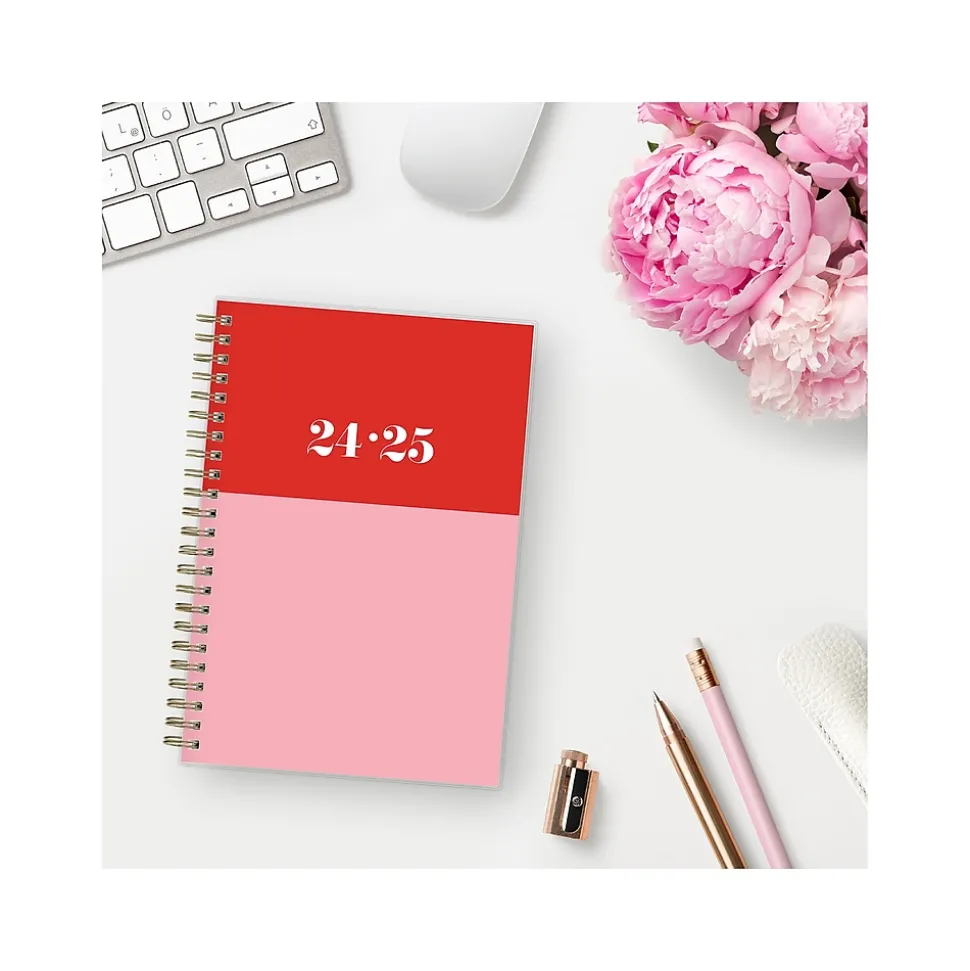 2024-2025 Blue Sky The House That Lars Built Color-Block Pink 5" x 8" Academic Weekly & Monthly Planner, Plastic Cover