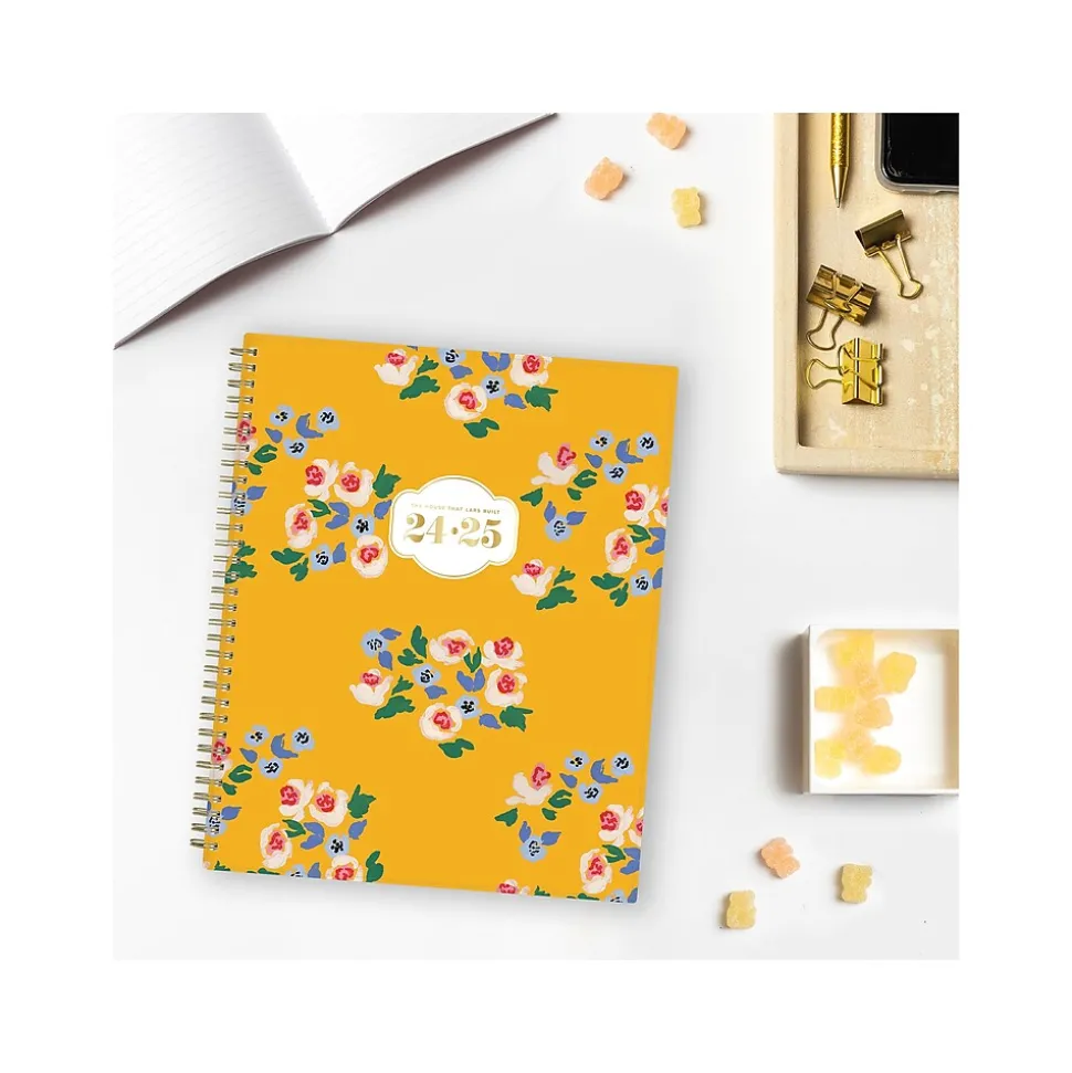 2024-2025 Blue Sky The House That Lars Built Yellow Floral 8.5" x 11" Academic Weekly & Monthly Planner, Plastic Cover