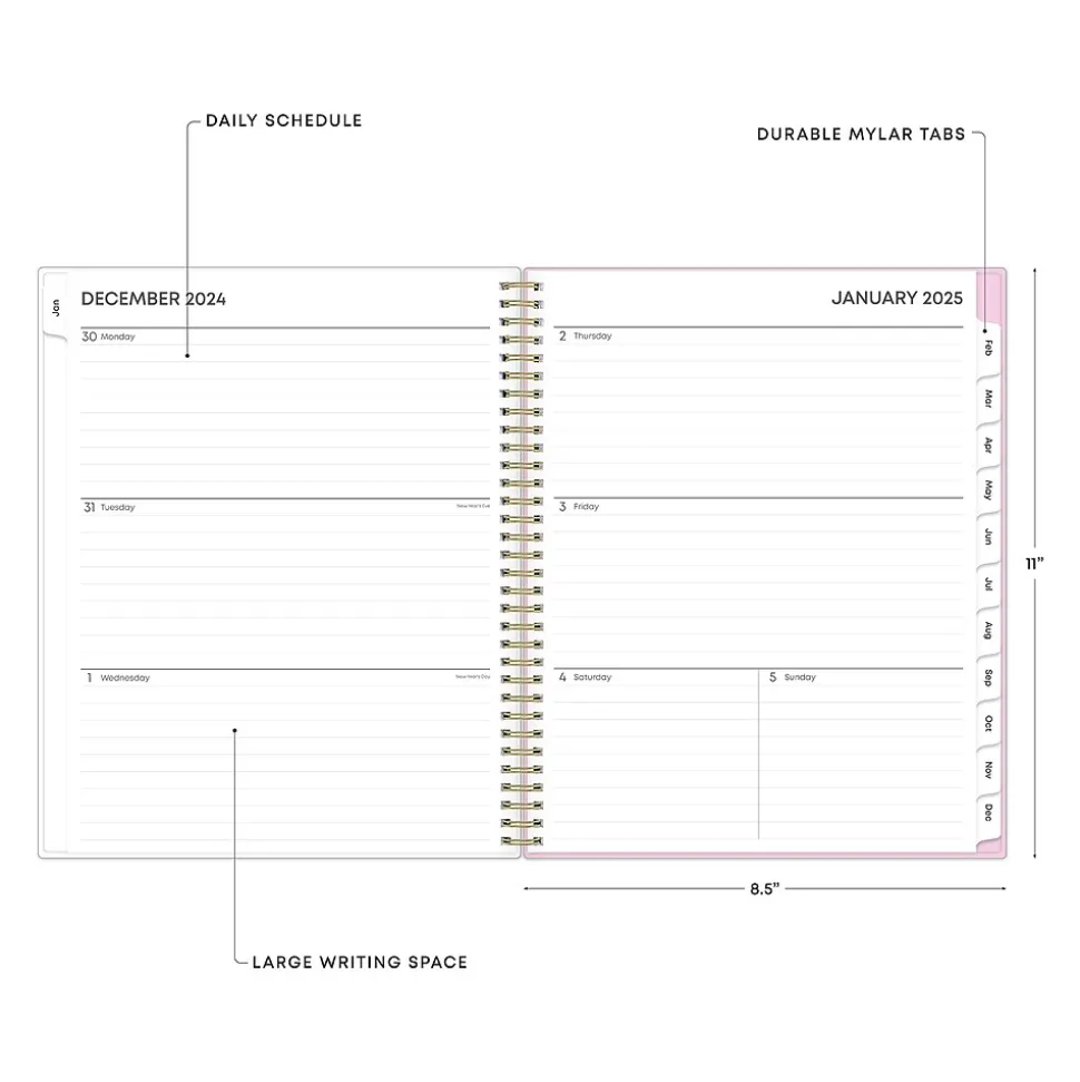 2025 Blue Sky Wednesday Stripe 8.5" x 11" Weekly & Monthly Planner, Plastic Cover, Purple/White (147943)