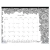 2025 Blueline DoodlePlan Botanica 22" x 17" Monthly Coloring Desk Pad Calendar, White/Black (C2917311)