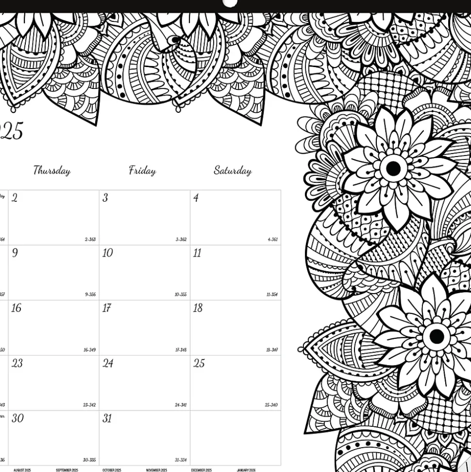 2025 Blueline DoodlePlan Botanica 17.75" x 10.88" Monthly Coloring Desk Pad Calendar, White/Black (C2917001)