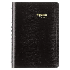 2025 Blueline Plan & Link 5" x 8" Daily Appointment Book, Faux Leather Cover, Black (C1504W.81)
