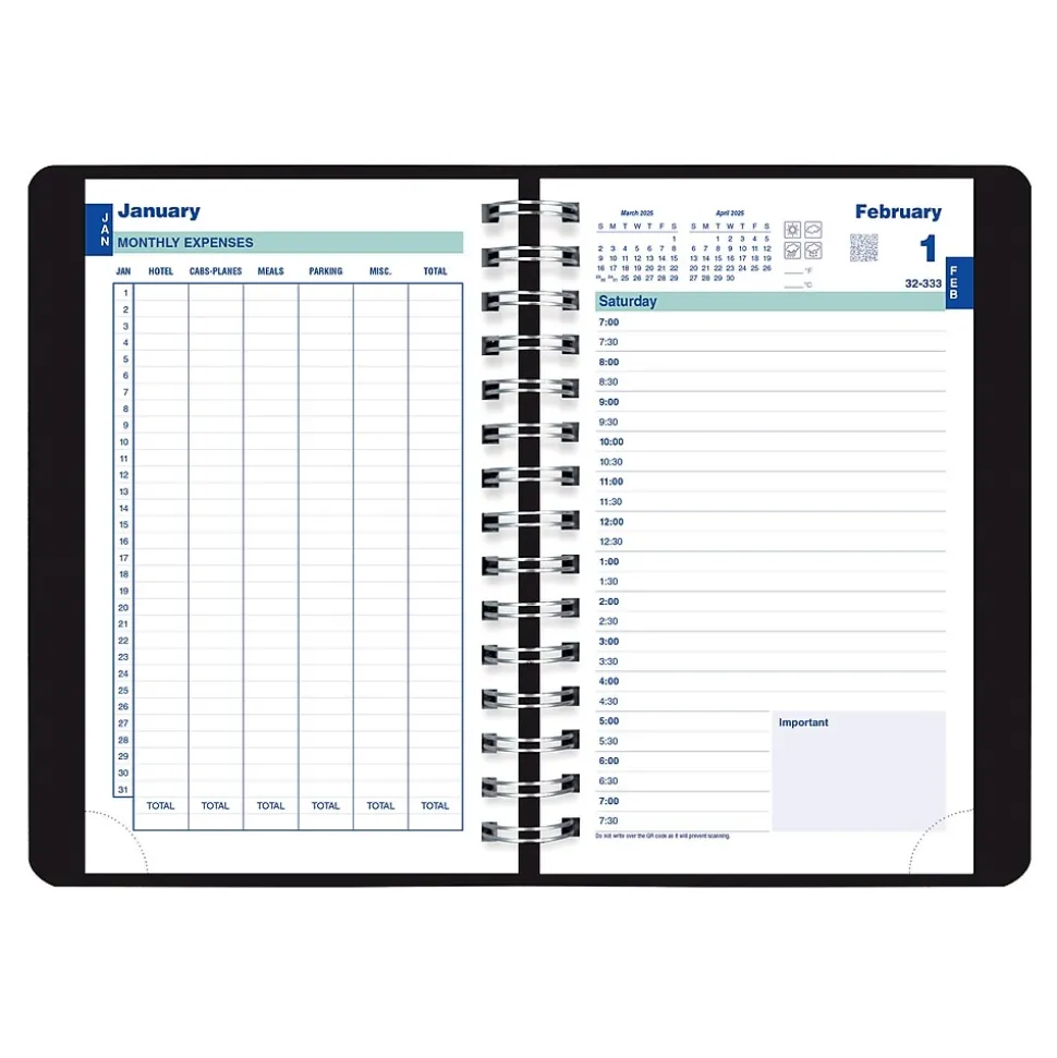 2025 Blueline Plan & Link 5" x 8" Daily Appointment Book, Faux Leather Cover, Black (C1504W.81)