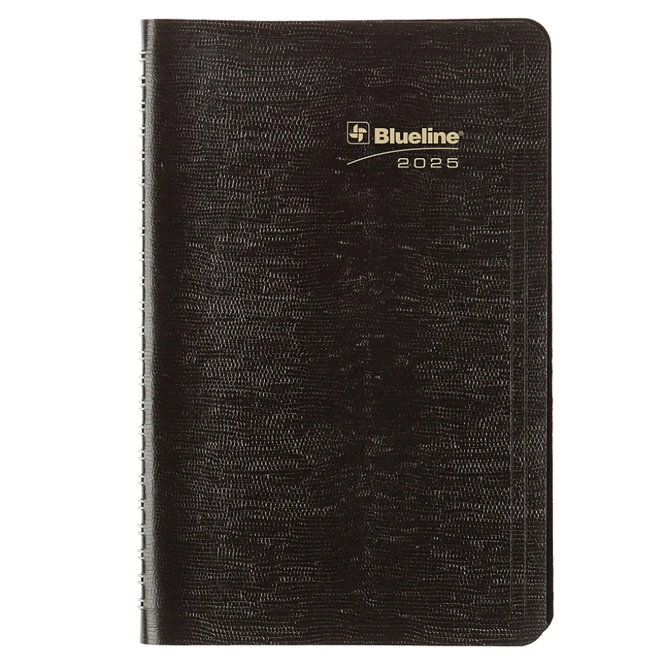 2025 Blueline Plan & Link 5" x 8" Weekly Appointment Book, Faux Leather Cover, Black (C5075.81T)