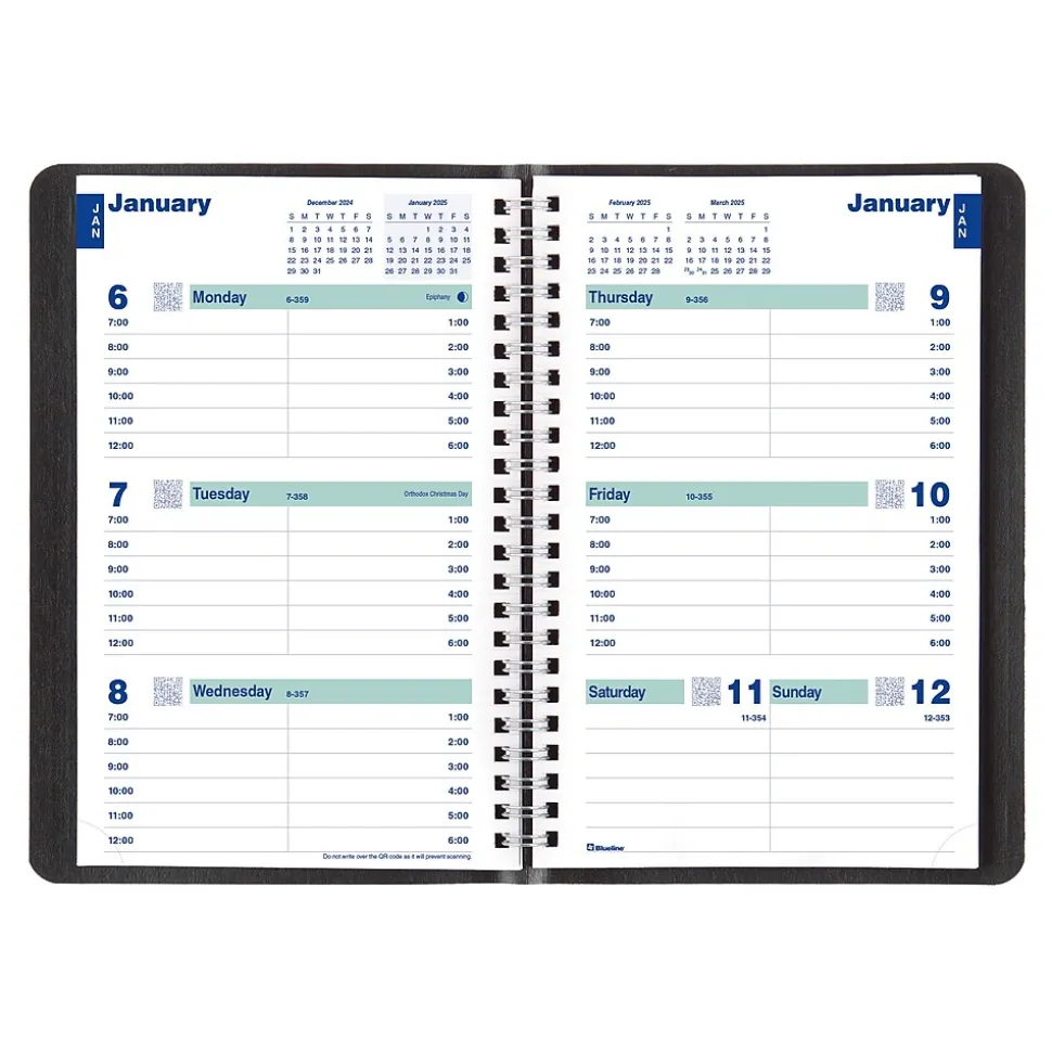 2025 Blueline Plan & Link 5" x 8" Weekly Appointment Book, Faux Leather Cover, Black (C5075.81T)