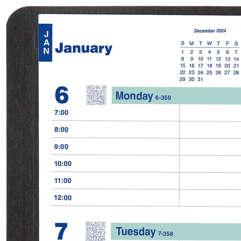 2025 Blueline Plan & Link 5" x 8" Weekly Appointment Book, Faux Leather Cover, Black (C5075.81T)