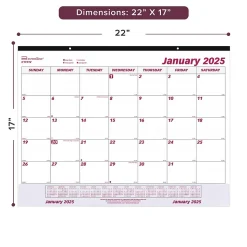 2025 Brownline 22" x 17" Monthly Desk or Wall Calendar, White/Purple (C1731V)