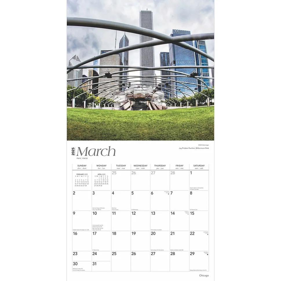 2025 BrownTrout Chicago 12" x 24" Monthly Square Wall Calendar, (9781975474645)
